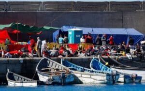 Over two thousand migrants rest in the Arguineguin harbour, in the Spanish island of Gran Canaria