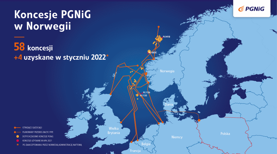 Kolejne cztery koncesje dla PGNiG w Norwegii