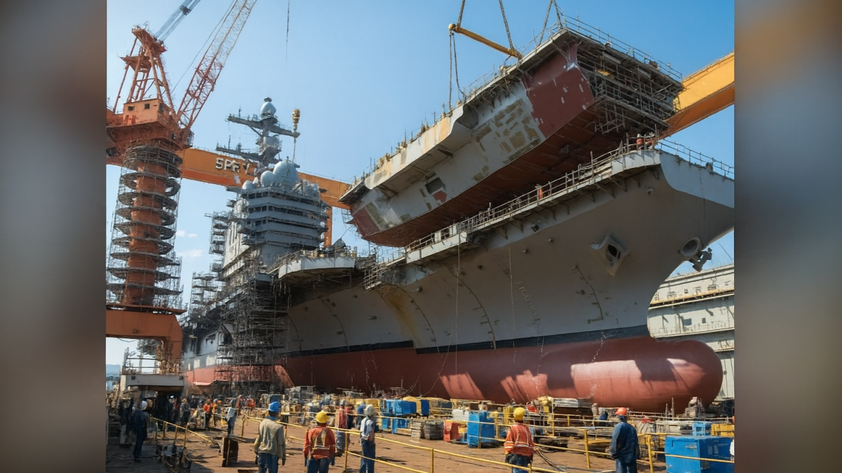 Montaż dziobowego modułu na przyszłym atomowym USS John F. Kennedy (CVN 79) / Portal Stoczniowy