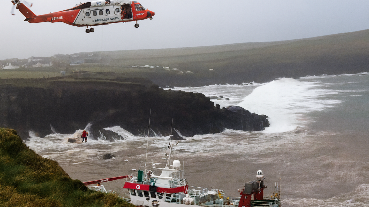 Francuski statek rybacki osiadł na skałach u wybrzeży w Irlandii